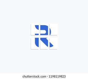 Six Square Windows Initial Letter R Modern Logo