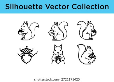 Six squirrel silhouette vector illustrations isolated on white background, Vector