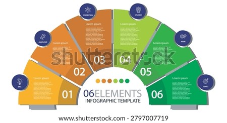 Six stage circular infographic layout with icons and labels.