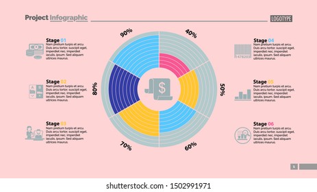 Six stages in circle diagram template. Business data. Graph chart design. Creative concept for infographic, report. Can be used for topics like money finance management