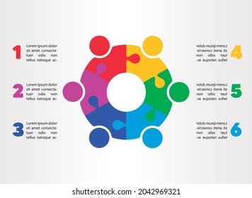 Six stages circle puzzle vector infographic
