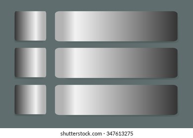 Six stainless steel horizontal  labels vector with shadows on the trendy green background. They are next to each label one square and one rectangular in the horizontal.