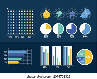 seis iconos de conjunto de infografías de estadísticas