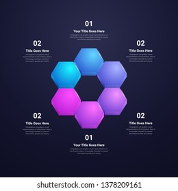 Six step hexagonal infographic template in dark background