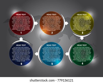 Six step infographic and circle and colorful
