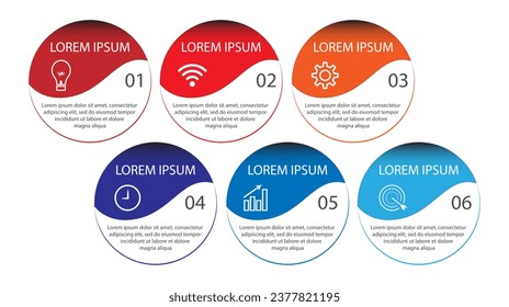 six step infographic design, simple design, lines, colors, icons, 6 parts, suitable for your business presentation