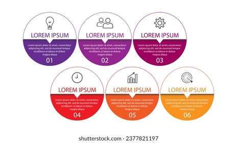 six step infographic design, simple design, lines, colors, icons, 6 parts, suitable for your business presentation