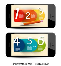 Six Step Infographic Layout on Mobile Phone Screens - Vector Business Concept Design.