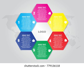 Six step infographic and paper and colorful