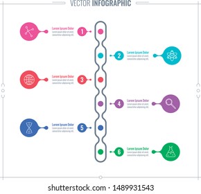 six step infographic. vertical timeline infographic. timeline template