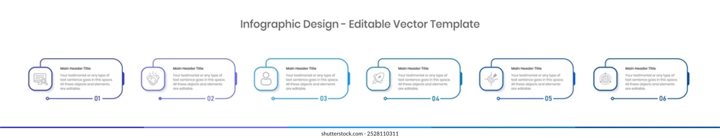 seis passos Modelo de design de infográficos, diagrama de gráfico, Gráfico, Gráfico de pizza, layout de fluxo de trabalho, diagrama de escudo, relatório, elementos de design de apresentação Ilustração editável, Diagrama de processo em fundo branco