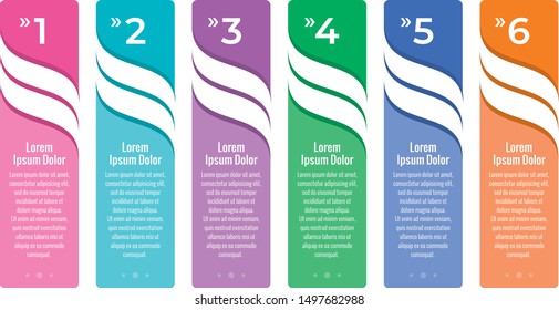 six step information card. sticker infographic template