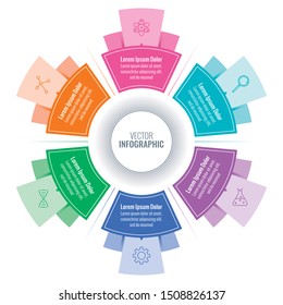 six step informational template. round infographic template. colorful business infographic template. graphic template with science symbol