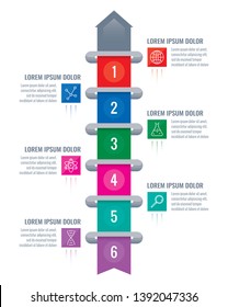 six step label infographic. arrow sign infographic. infographic template on white background