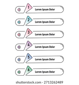 Conjunto de Anuncio lineal de seis pasos. Conjunto de Anuncios para la educación, negocios, tecnología