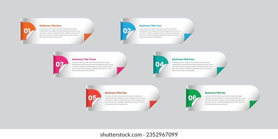 Six step modern and minimalist infographic card with abstract fold shapes