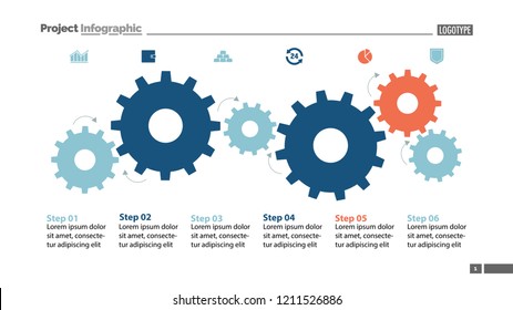 Six Step Process Chart With Cogwheel Design. Element Of Chart, Diagram, Slide Templates. Concept For Inforgraphic, Annual Report, Presentation. Can Be Used For Topics Like Business, Planning, Strategy