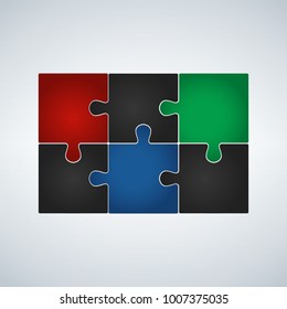 Six step puzzle colorful infographic, vector illustration