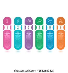 six step tube infographic template. geometric colorful info template. sticker infographic design. business information template