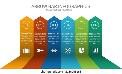 Six Steps Arrow Bar Infographic Design Vector