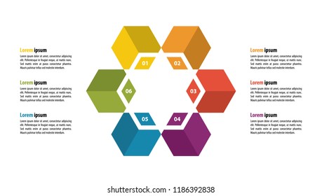 Six steps colorful infographic with numbers