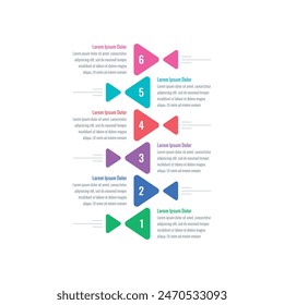 six steps colorful triangles infographic template. Infographic template for business, industry, education, technology, science. Infographic template for book, annual report, magazine