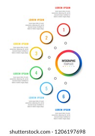six steps design layout infographic template with round 3d realistic elements. process diagram for brochure, banner, annual report
