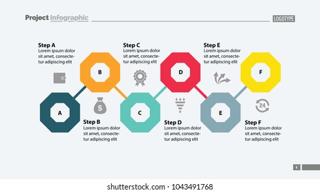 Six steps flowchart design. Element of chart, diagram, presentation. Concept for annual report, infographic, web design. Can be used for topics like business, strategy, planning