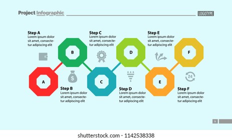 Six steps flowchart design. Element of chart, diagram, presentation. Concept for annual report, infographic, web design. Can be used for topics like business, strategy, planning