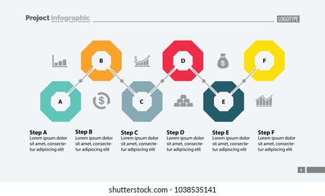 Six steps flowchart template design. Element of chart, diagram, presentation. Concept for annual report, infographic, web design. Can be used for topics like business, strategy, planning