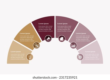 Presentación de la plantilla de seis pasos de semicírculo empresarial, diagrama de gráfico circular publicitario