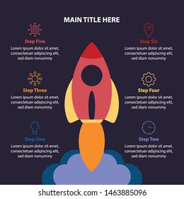 Six Steps info graphics with six icons and elegant attractive colors