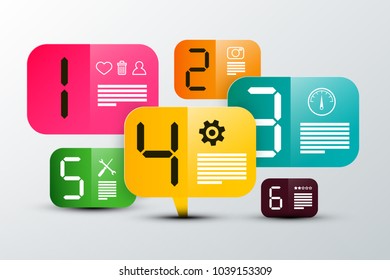 Six Steps Infographic Creative Design. Vector Colorful Paper Labels with Flat Icons. Infographics Web Template.