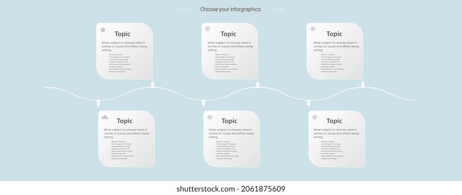 SIX Steps of infographic Process and chart with white pannels ond solf blue BG and Infographic template with 6 opions or steps, 6 business template for presentation Objects.eps
