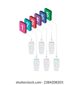 six steps infographic template. 3D color blocks infographic template. annual report, internet, education, business, magazine information template