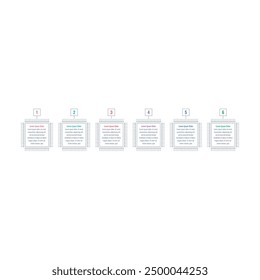 Plantilla de infografía de seis pasos. Plantilla de información de chip. Plantilla infográfica para revista, informe anual, catálogo