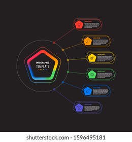 six steps infographic template with pentagons and polygonal elements on a black background. modern business process visualisation with thin line marketing icons. vector illustration eps 10