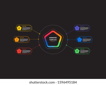 six steps infographic template with pentagons and polygonal elements on a black background. modern business process visualisation with thin line marketing icons. vector illustration eps 10