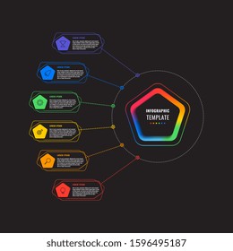 six steps infographic template with pentagons and polygonal elements on a black background. modern business process visualisation with thin line marketing icons. vector illustration eps 10