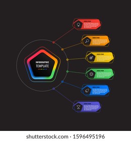 six steps infographic template with pentagons and polygonal elements on a black background. modern business process visualisation with thin line marketing icons. vector illustration eps 10