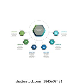 Six steps infographic template with realistic 3d hexagonal elements. Business process data visualisation for annual report, brochure, diagram, workflow, timeline, web design. Eps 10