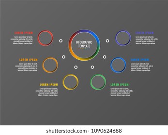 six steps infographic template with round 3d realistic elements on dark background. process diagram for brochure, banner, annual report