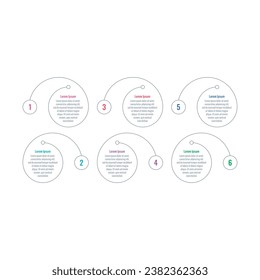 six steps infographic template. spiral information template. infographic template for internet, business, web, magazine, annual report