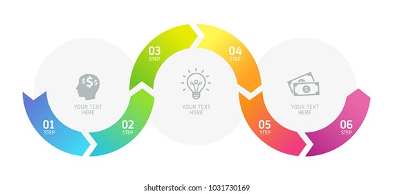 Six steps infographics - can illustrate a strategy, workflow or team work.