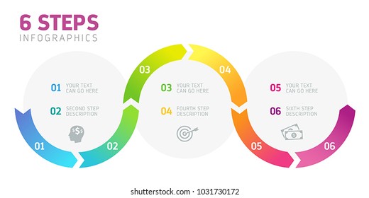 infografía de seis pasos: puede ilustrar una estrategia, un flujo de trabajo o un trabajo en equipo.