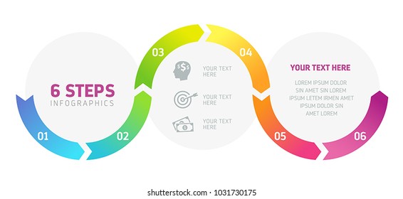 Six steps infographics - can illustrate a strategy, workflow or team work.