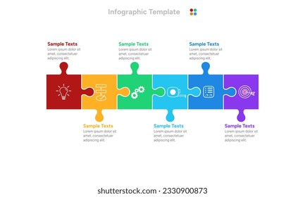 Plantilla de infografía de rompecabezas de seis pasos. Infografía vectorial.