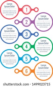 six steps linked circles infographic. geometric information template