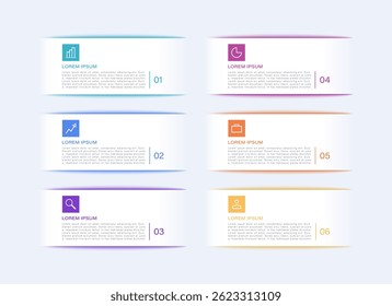 Six steps or options vector infographic template with icons. Infographic design for presentation slides