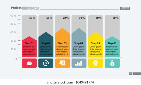Six steps percentage process chart design. Element of chart, graph, diagram. Concept for presentation, annual report, layout. Can be used for topics like business, strategy, planning